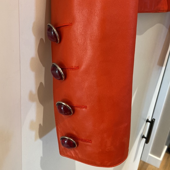 Yves Saint Laurent deep orange leather jacket with red jewels Size 42 - Picture 5 of 8